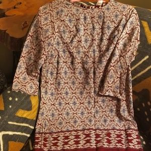 BLVD boho tunic dress wine and dusty blue cream Y2k